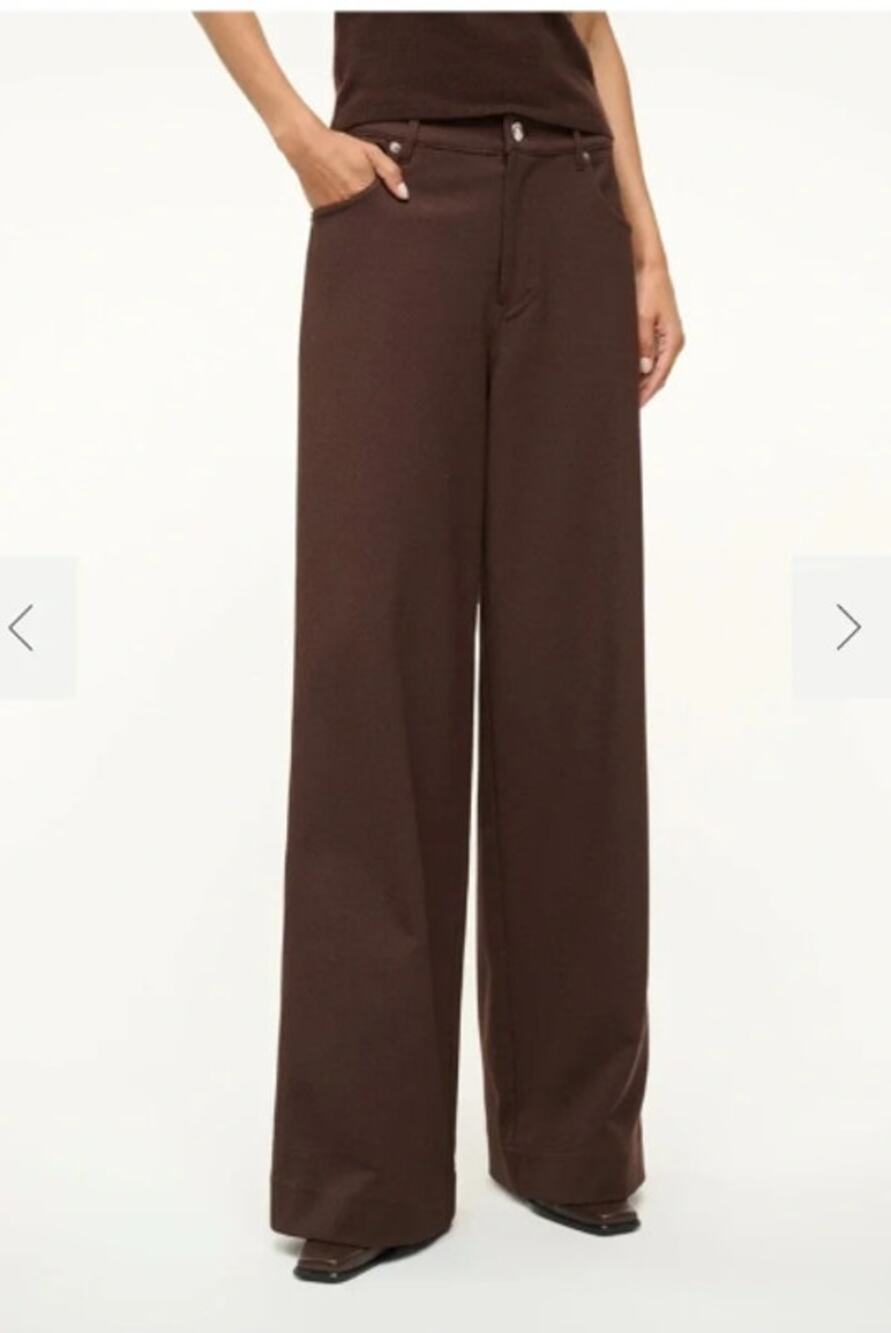 STAUD Grayson Brown Textured Wide Leg Pants Size 12 NWT Dark Chocolate Brown